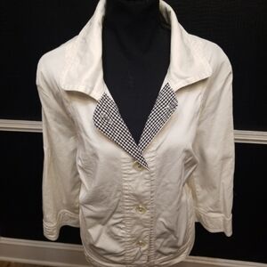 Women's Cream Jean Jacket with Gingham Trim